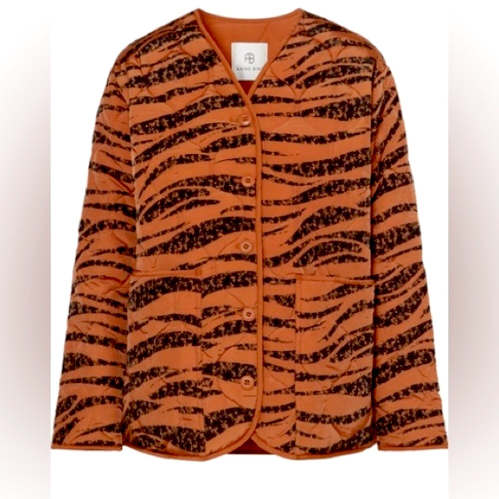 ANINE BING Andy Quilted Bomber Tiger Print Jacket